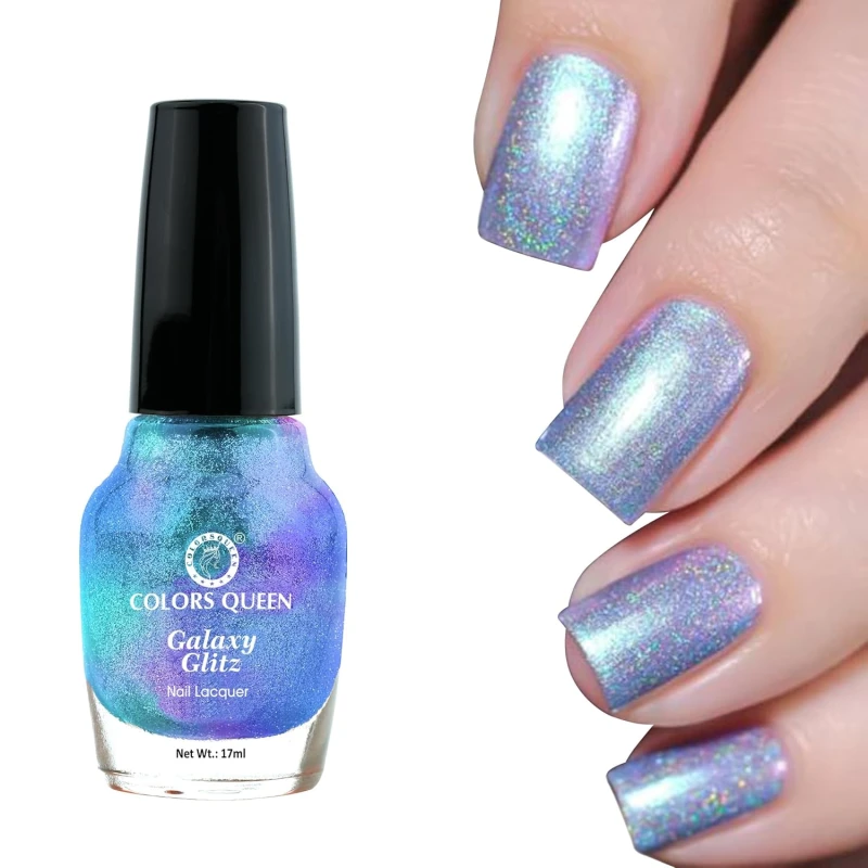 Colors Queen Galaxy Glitz Nail Lacquer | Glossy Nail Polish | Long Lasting | Chip Resisting Formula, Effortless Application | Vegan and Cruelty Free (127 - Mermaid Mist, 17ml) - Thumbnail 2